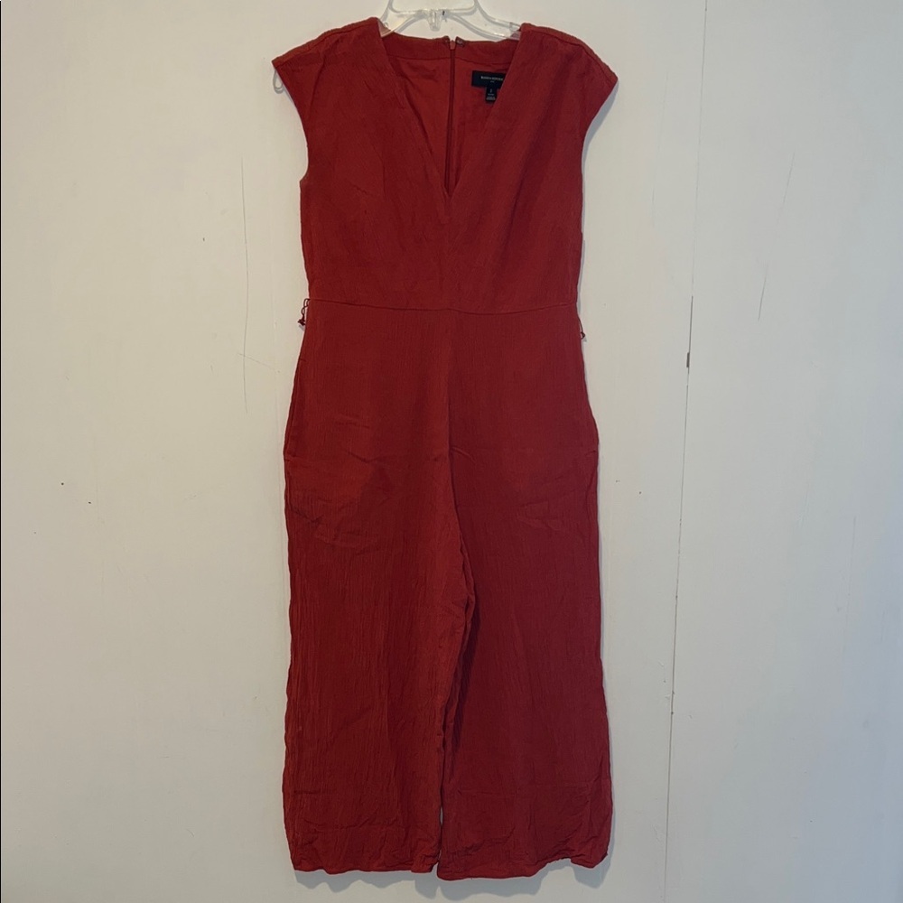 Banana Republic Deep Rust Crop Jumpsuit Pockets Zipper Hook&Eye Pockets I26